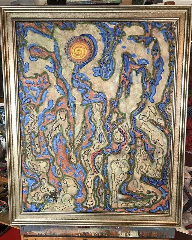 Cave Paintings for the Quarantine, oil on canvas, gilt frame by Francis X. Donovan