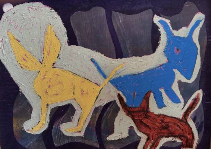 Mondo and Cane and their friend Bad Poochie, oil on canvas by Francis X. Donovan