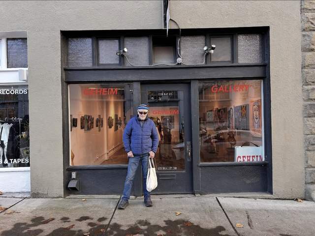 Francis X. Donovan outside Geheim Gallery on opening night